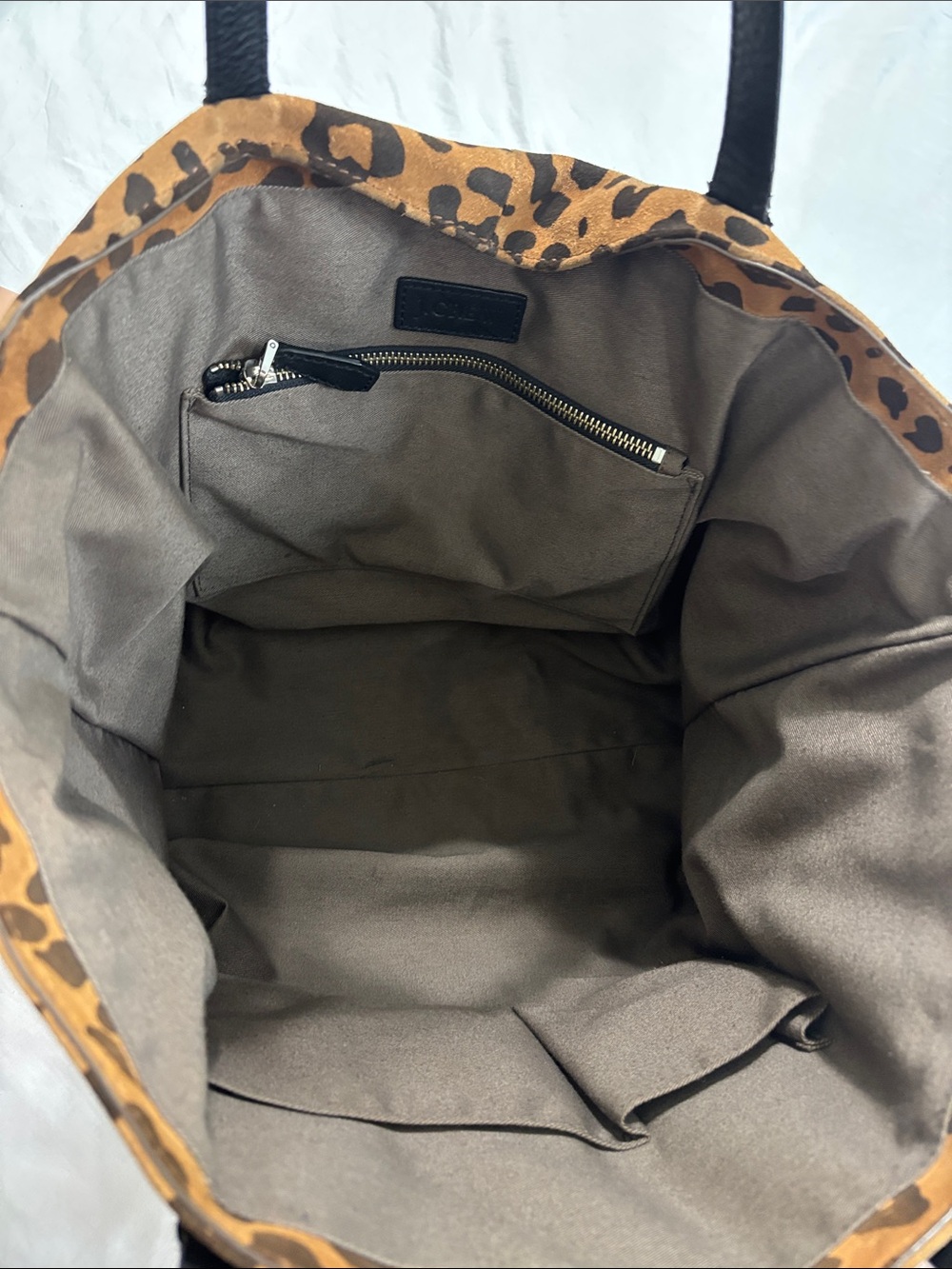 J. Crew Leopard Print Brown Tote Bag with Black Handles - Picture 12 of 16